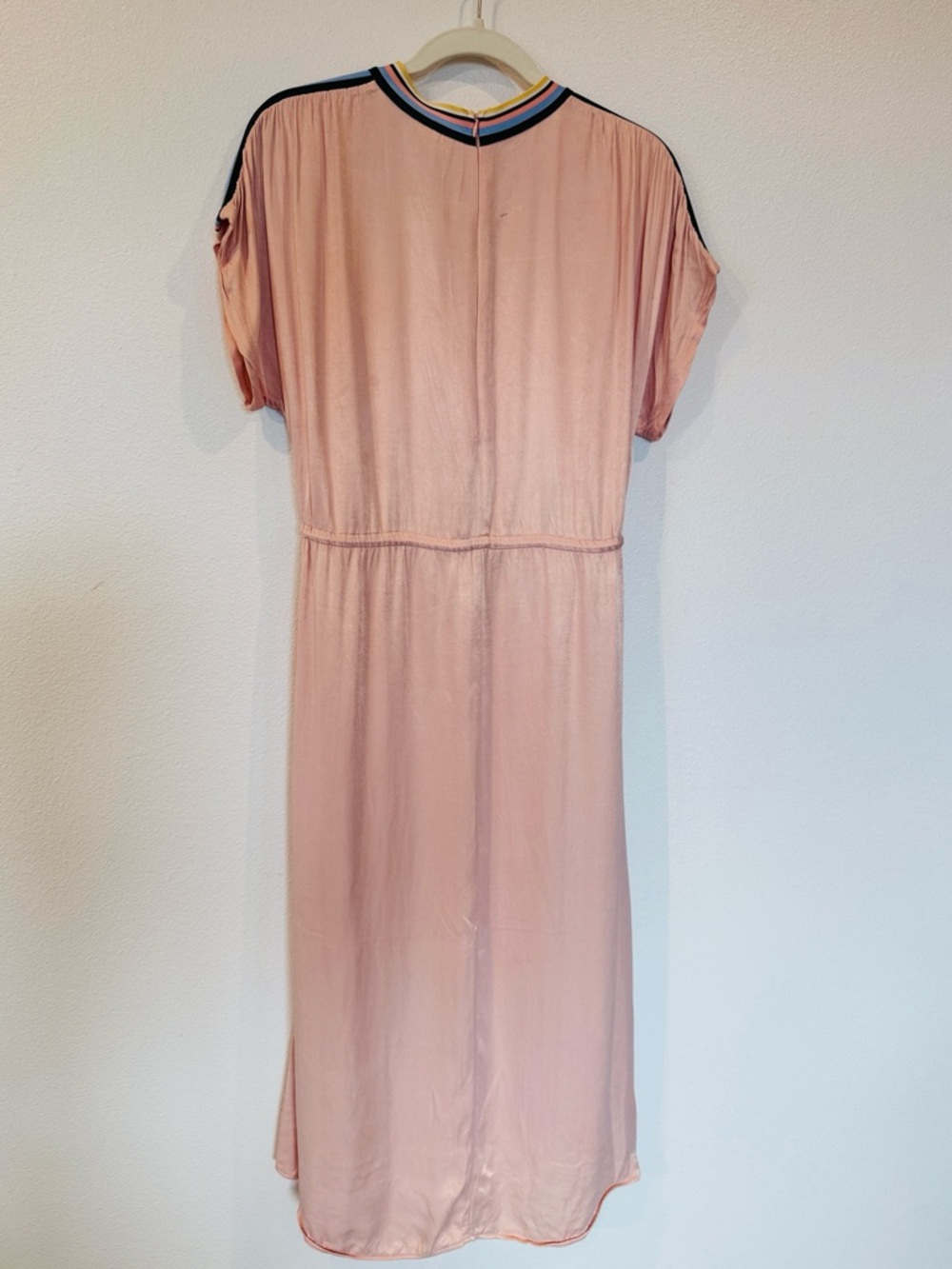 Zara Dusty Pink Maxi Dress with Striped Neck Trim - Picture 2 of 10